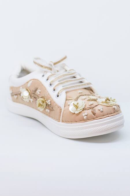 The Saree Sneakers Beige Floral Embellished Sneakers Online at Aza Fashions The Saree Sneakers_Beige Floral Embellished Sneakers _Online_at_Aza_Fashions