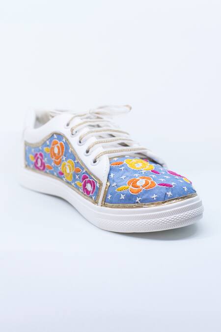 The Saree Sneakers Blue Embellished Floral Sneakers Online at Aza Fashions The Saree Sneakers_Blue Embellished Floral Sneakers _Online_at_Aza_Fashions