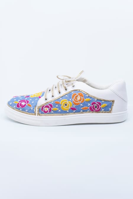 Buy The Saree Sneakers Blue Embellished Floral Sneakers Online at Aza Fashions Buy_The Saree Sneakers_Blue Embellished Floral Sneakers _Online_at_Aza_Fashions