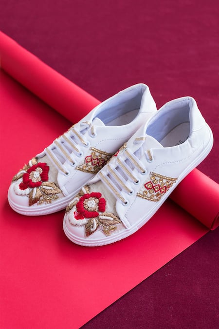 Buy The Saree Sneakers Red Embellished Floral Sneakers Online at Aza Fashions Buy_The Saree Sneakers_Red Embellished Floral Sneakers _Online_at_Aza_Fashions