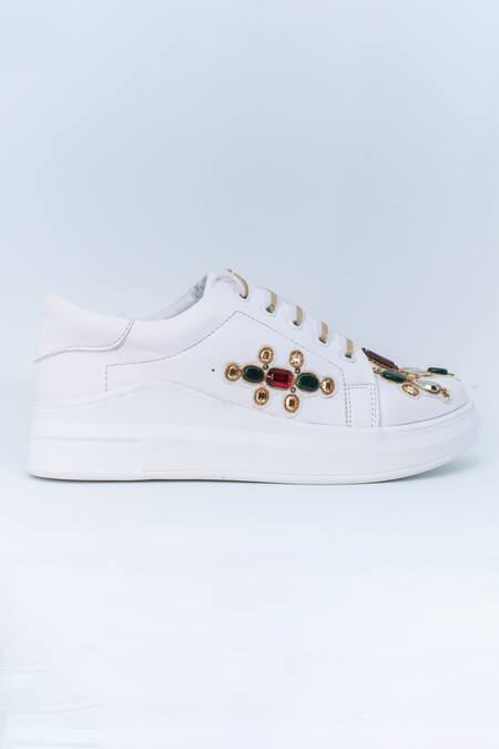 Shop The Saree Sneakers White Embellished Stone Sneakers Online at Aza Fashions Shop_The Saree Sneakers_White Embellished Stone Sneakers _Online_at_Aza_Fashions