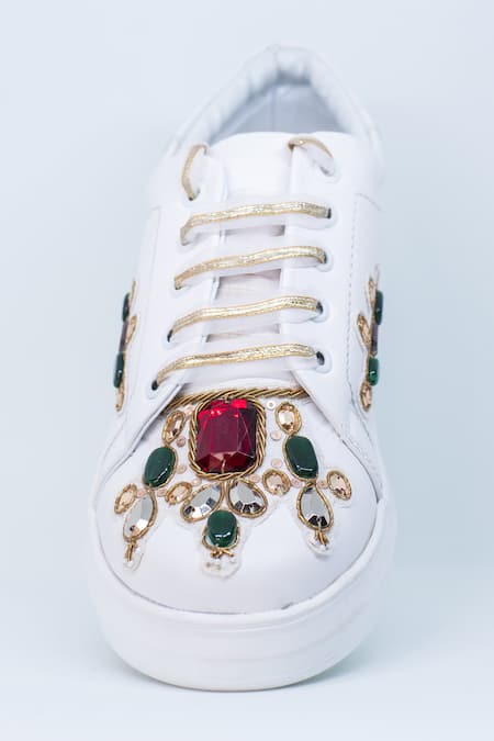 The Saree Sneakers White Embellished Stone Sneakers at Aza Fashions The Saree Sneakers_White Embellished Stone Sneakers _at_Aza_Fashions