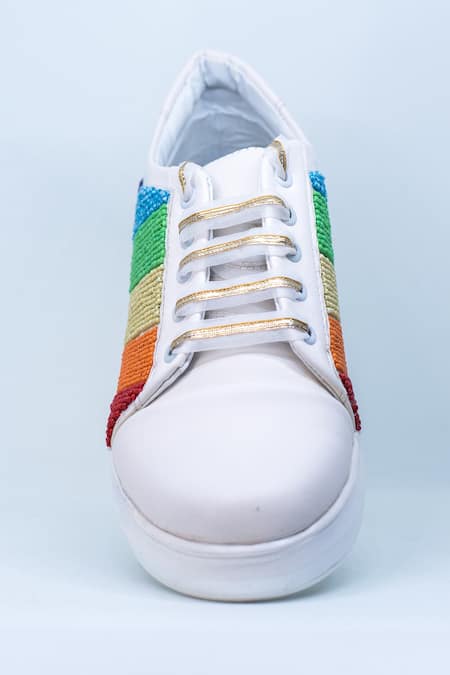 Shop The Saree Sneakers White Embellished Bead Sneakers at Aza Fashions Shop_The Saree Sneakers_White Embellished Bead Sneakers _at_Aza_Fashions