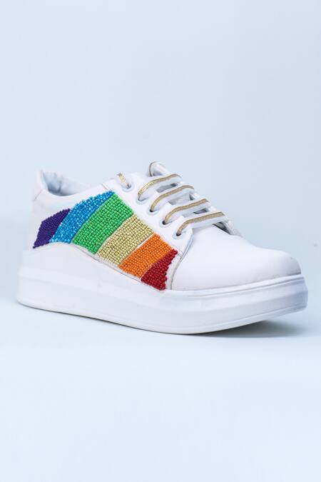 The Saree Sneakers White Embellished Bead Sneakers Online at Aza Fashions The Saree Sneakers_White Embellished Bead Sneakers _Online_at_Aza_Fashions
