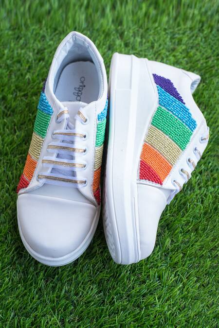 Buy The Saree Sneakers White Embellished Bead Sneakers Online at Aza Fashions Buy_The Saree Sneakers_White Embellished Bead Sneakers _Online_at_Aza_Fashions