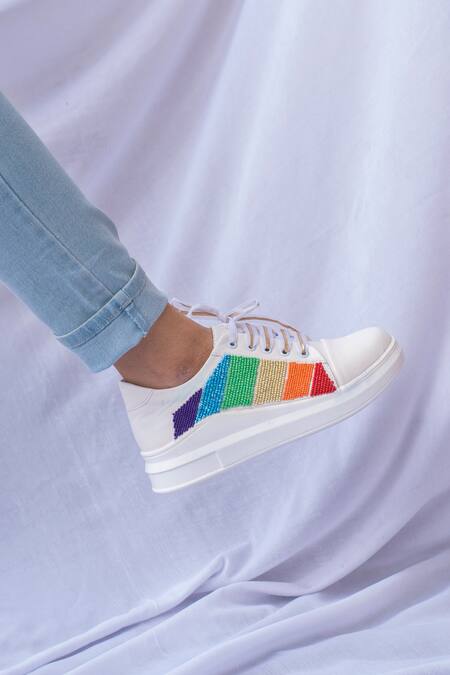 Shop The Saree Sneakers White Embellished Bead Sneakers Online at Aza Fashions Shop_The Saree Sneakers_White Embellished Bead Sneakers _Online_at_Aza_Fashions