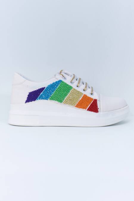 The Saree Sneakers White Embellished Bead Sneakers at Aza Fashions The Saree Sneakers_White Embellished Bead Sneakers _at_Aza_Fashions