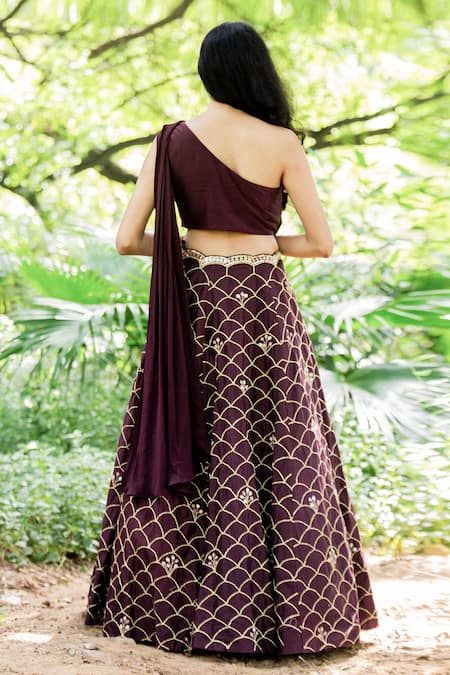 Salt And Spring Embroidered Lehenga & Draped Blouse Set  