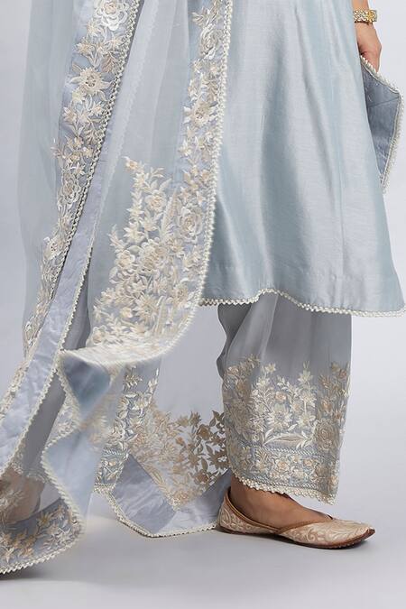 Sheetal Batra_Blue Kurta Chanderi  Salwar Bamber Satin Dupatta Kaina Set _at_Aza_Fashions