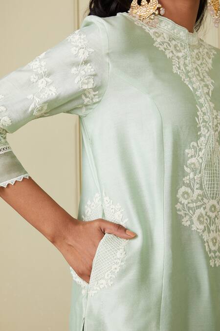 Buy_Sheetal Batra_Green Kurta Silk Chanderi Palazzo Cambric Dori Work Banafsha Straight And Set_Online_at_Aza_Fashions