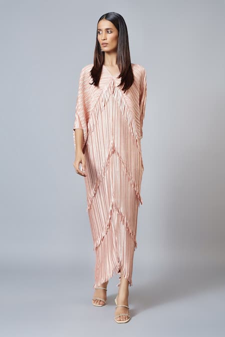 Scarlet Sage Pink Polyester Metallic Fringe Dress