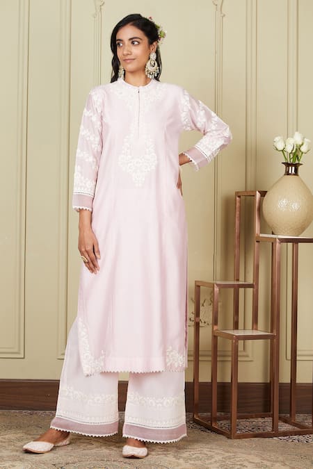 Sheetal Batra Pink Kurta Silk Chanderi Palazzo Cambric Dori Work Mandarin Banafsha And Set 