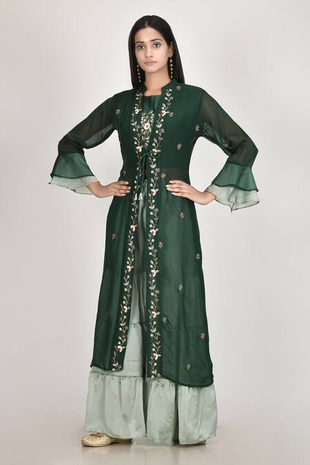 Naintara Bajaj Green Top Embroidered Jacket And Sharara Set