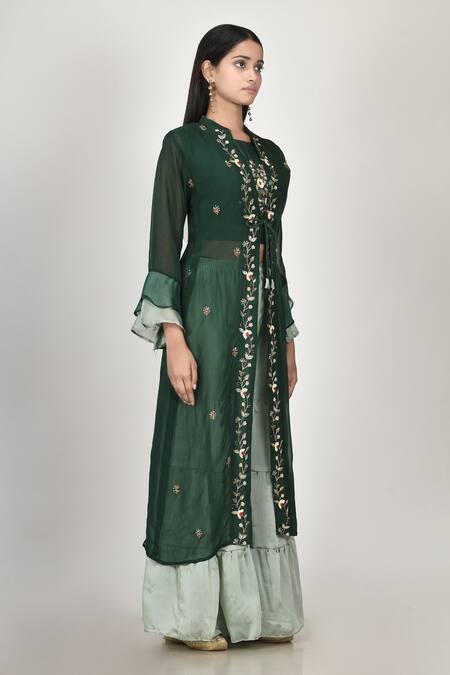 Naintara Bajaj_Green Top Embroidered Jacket And Sharara Set_Online_at_Aza_Fashions