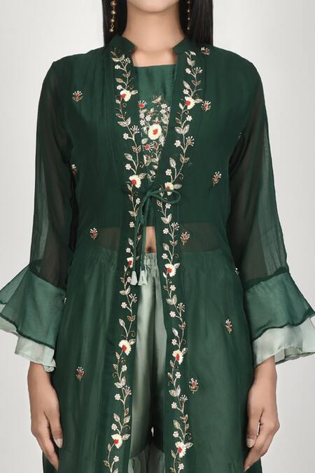 Naintara Bajaj_Green Top Embroidered Jacket And Sharara Set_at_Aza_Fashions