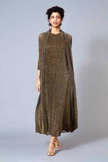 Buy_Scarlet Sage_Gold Polyester Cynthia Dress With Jacket_Online_at_Aza_Fashions