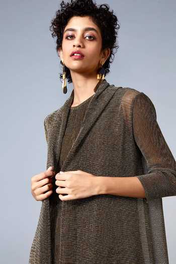 Shop_Scarlet Sage_Gold Polyester Cynthia Dress With Jacket_Online_at_Aza_Fashions