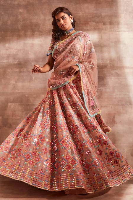 Bespoke Multi-Color Peacock Bridal Lehenga Choli with Elegant Embroide –  Vara Vastram