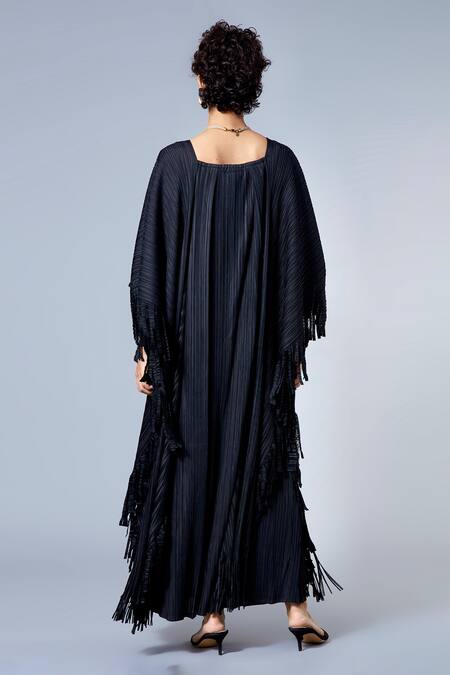 Scarlet Sage Black Pleated Fringe Kaftan 2