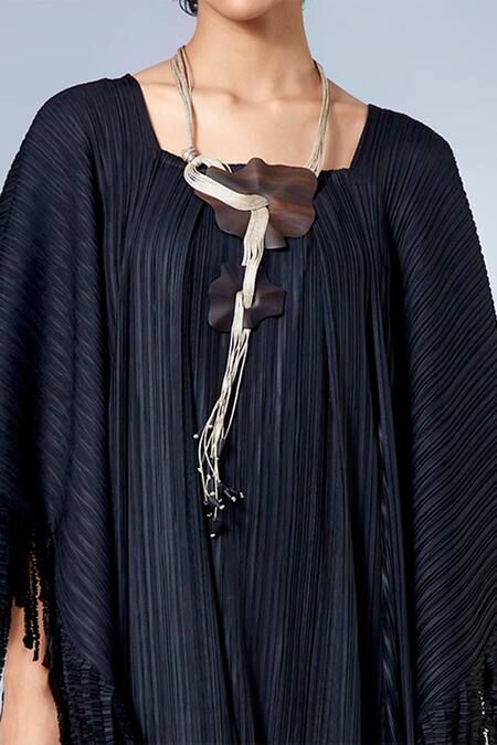 Scarlet Sage Black Pleated Fringe Kaftan 6