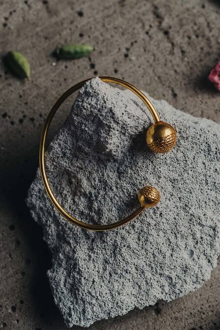 The Slow Studio_Gold Plated Handcrafted Cutwork Cuff_Online_at_Aza_Fashions