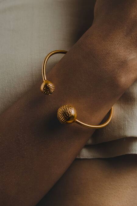 Buy_The Slow Studio_Gold Plated Handcrafted Cutwork Cuff_Online_at_Aza_Fashions
