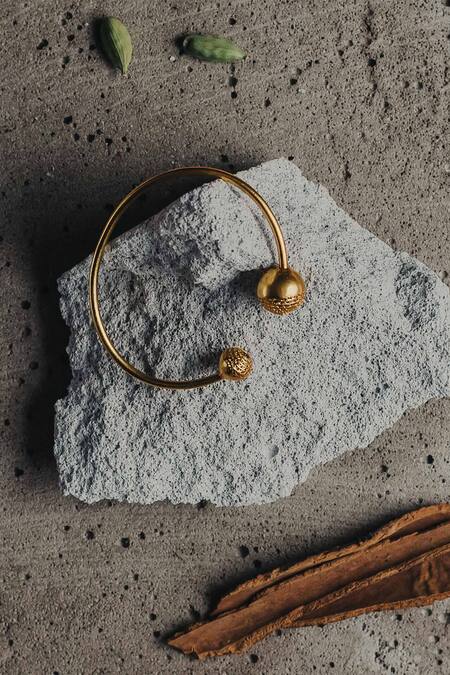 Shop_The Slow Studio_Gold Plated Handcrafted Cutwork Cuff_Online_at_Aza_Fashions