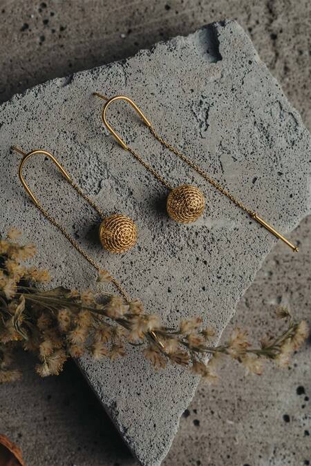 Buy_The Slow Studio_Gold Plated Handcrafted Filigree Long Earrings _Online_at_Aza_Fashions