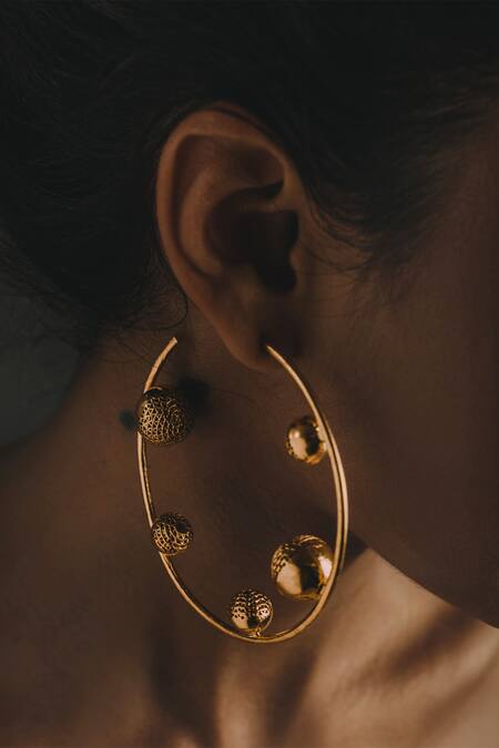 The Slow Studio_Gold Plated Handcrafted Filigree Hoops _Online_at_Aza_Fashions