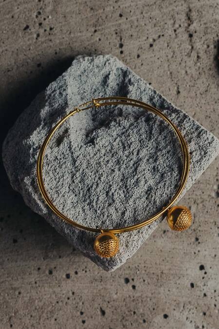 Buy_The Slow Studio_Gold Plated Handcrafted Ball Drop Hoops _Online_at_Aza_Fashions