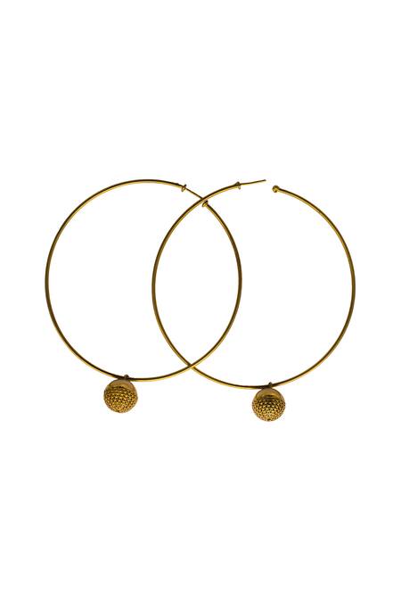 Shop_The Slow Studio_Gold Plated Handcrafted Ball Drop Hoops _Online_at_Aza_Fashions