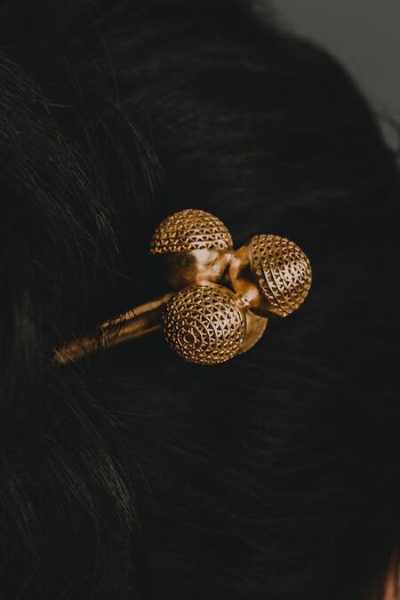 The Slow Studio_Gold Handcrafted Regent Hair Pin_Online_at_Aza_Fashions
