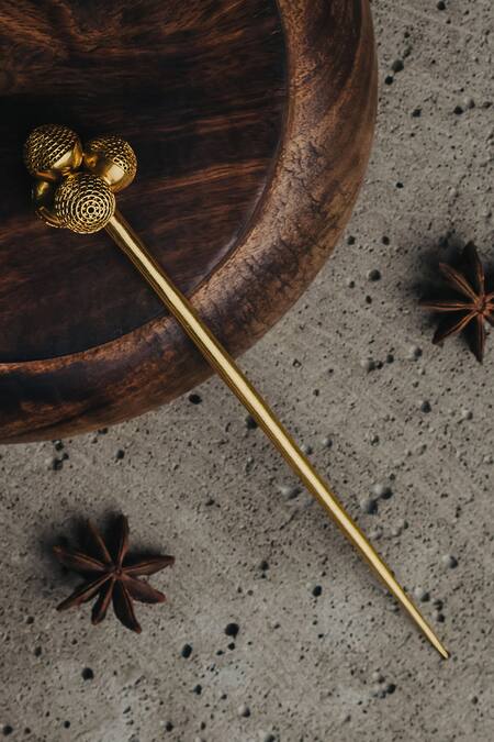 Buy_The Slow Studio_Gold Handcrafted Regent Hair Pin_Online_at_Aza_Fashions
