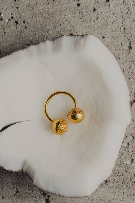 Shop_The Slow Studio_Gold Plated Handcrafted Piccadilly Ball Ring_Online_at_Aza_Fashions