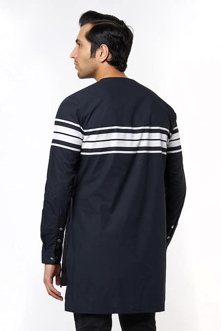 Buy MR. Ajay Kumar Black Cotton Printed Motif And Striped Luxe T-shirt Online at Aza Fashions Buy_MR. Ajay Kumar_Black Cotton Printed Motif And Striped Luxe T-shirt _Online_at_Aza_Fashions