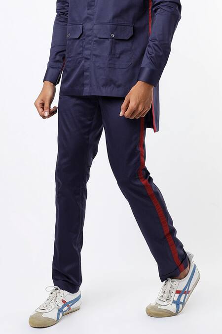 MR. Ajay Kumar Navy Cotton Satin Multi Pocket Safari Shirt And Pant Set at Aza Fashions MR. Ajay Kumar_Navy Cotton Satin Multi Pocket Safari Shirt And Pant Set _at_Aza_Fashions