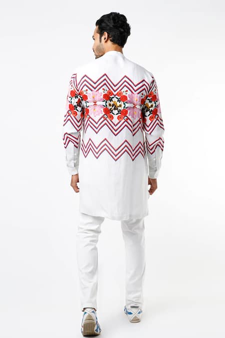 Shop MR. Ajay Kumar White Linen Printed Kurta Style Shirt at Aza Fashions Shop_MR. Ajay Kumar_White Linen Printed Kurta Style Shirt _at_Aza_Fashions