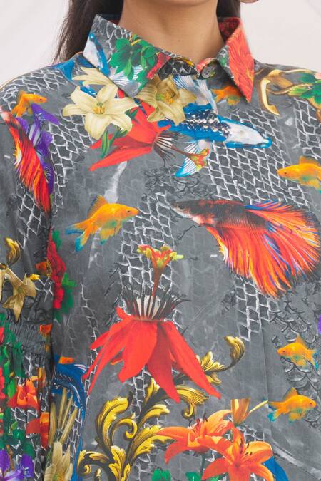 MR. Ajay Kumar Multi Color Cotton Satin Printed Collared Neck Shirt at Aza Fashions MR. Ajay Kumar_Multi Color Cotton Satin Printed Collared Neck Shirt _at_Aza_Fashions