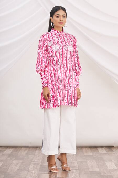 MR. Ajay Kumar Red 100% Luxe Cotton Printed Collared Neck Tunic Online at Aza Fashions MR. Ajay Kumar_Red 100% Luxe Cotton Printed Collared Neck Tunic _Online_at_Aza_Fashions