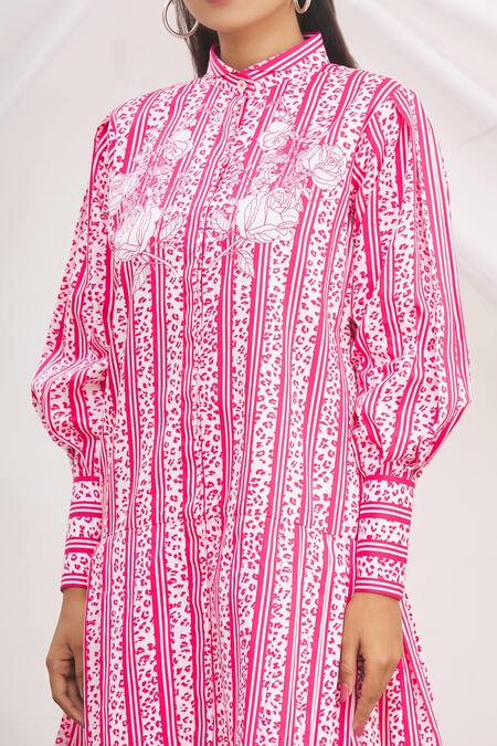 MR. Ajay Kumar Red 100% Luxe Cotton Printed Collared Neck Tunic at Aza Fashions MR. Ajay Kumar_Red 100% Luxe Cotton Printed Collared Neck Tunic _at_Aza_Fashions