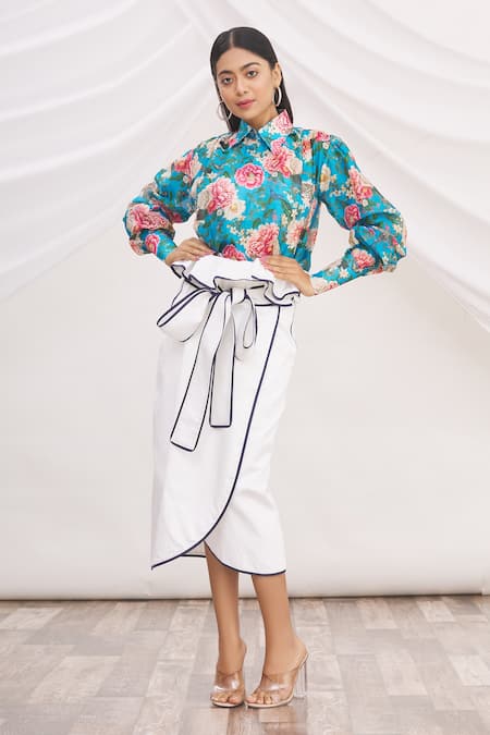 Shop MR. Ajay Kumar White Linen Wrap Skirt at Aza Fashions Shop_MR. Ajay Kumar_White Linen Wrap Skirt _at_Aza_Fashions