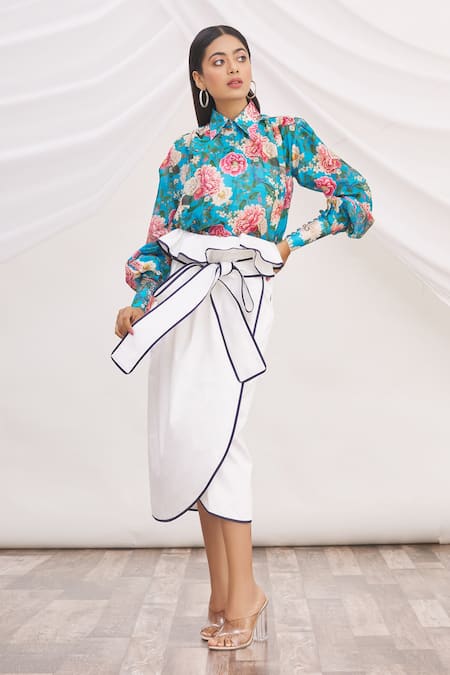 MR. Ajay Kumar White Linen Wrap Skirt  