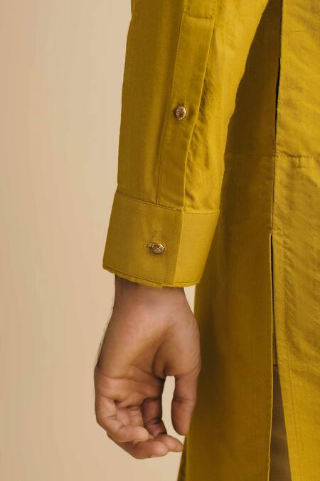 Shop_Philocaly_Yellow 100% Cotton Embroidered Kurta_Online_at_Aza_Fashions