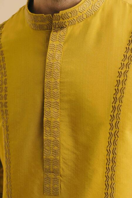 Philocaly_Yellow 100% Cotton Embroidered Kurta_at_Aza_Fashions