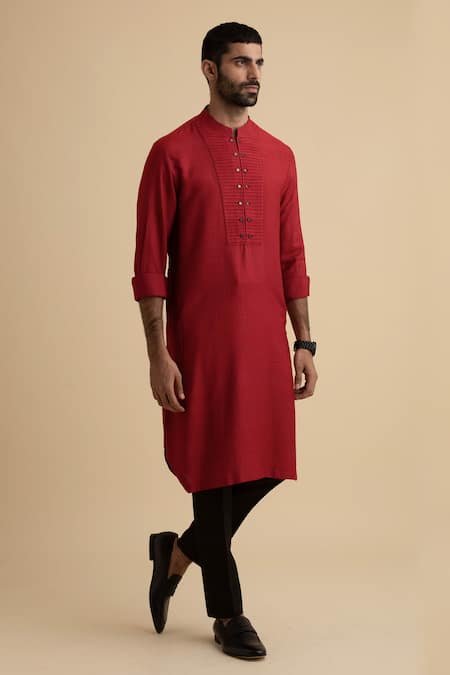 Philocaly Red 50% Cotton, 50% Silk Kurta Online at Aza Fashions Philocaly_Red 50% Cotton, 50% Silk Kurta_Online_at_Aza_Fashions