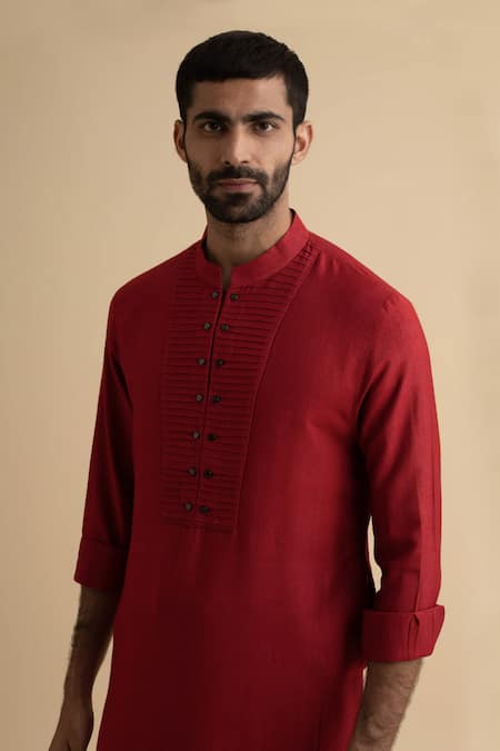 Buy Philocaly Red 50% Cotton, 50% Silk Kurta Online at Aza Fashions Buy_Philocaly_Red 50% Cotton, 50% Silk Kurta_Online_at_Aza_Fashions