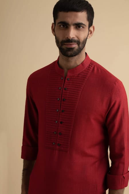 Shop Philocaly Red 50% Cotton, 50% Silk Kurta Online at Aza Fashions Shop_Philocaly_Red 50% Cotton, 50% Silk Kurta_Online_at_Aza_Fashions