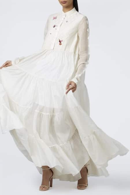 Buy House Of Three White Chanderi, Cotton Banarasi Jacquard, Jamdani Mandarin Collar Maxi Dress Online at Aza Fashions Buy_House Of Three_White Chanderi, Cotton Banarasi Jacquard, Jamdani Mandarin Collar Maxi Dress _Online_at_Aza_Fashions