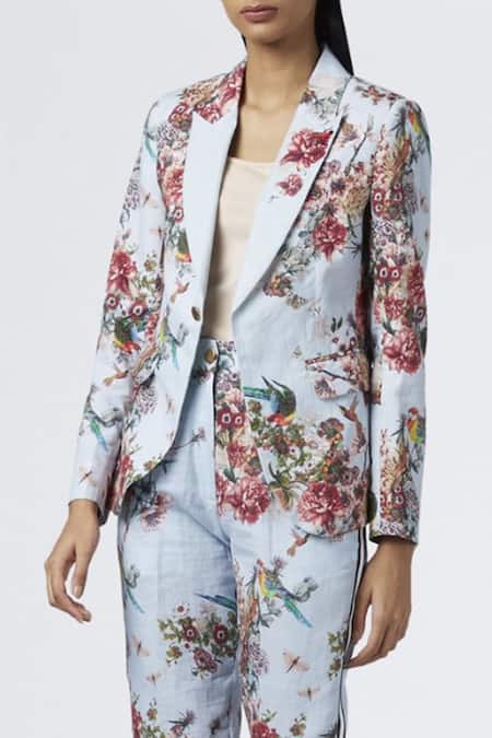 Buy House Of Three Blue Cotton Linen Notched Lapel Jacket Online at Aza Fashions Buy_House Of Three_Blue Cotton Linen Notched Lapel Jacket _Online_at_Aza_Fashions