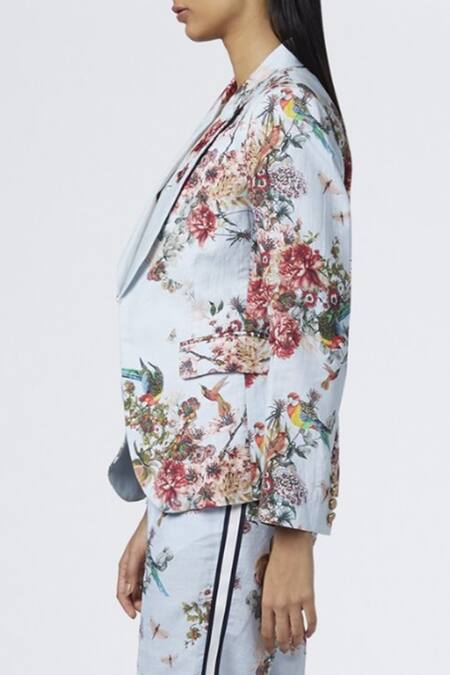 House Of Three Blue Cotton Linen Notched Lapel Jacket Online at Aza Fashions House Of Three_Blue Cotton Linen Notched Lapel Jacket _Online_at_Aza_Fashions